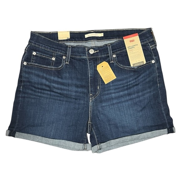 Women's Levi's® Mid-Length Jean Shorts Dark Wash Size 32 NWT - Picture 2 of 9